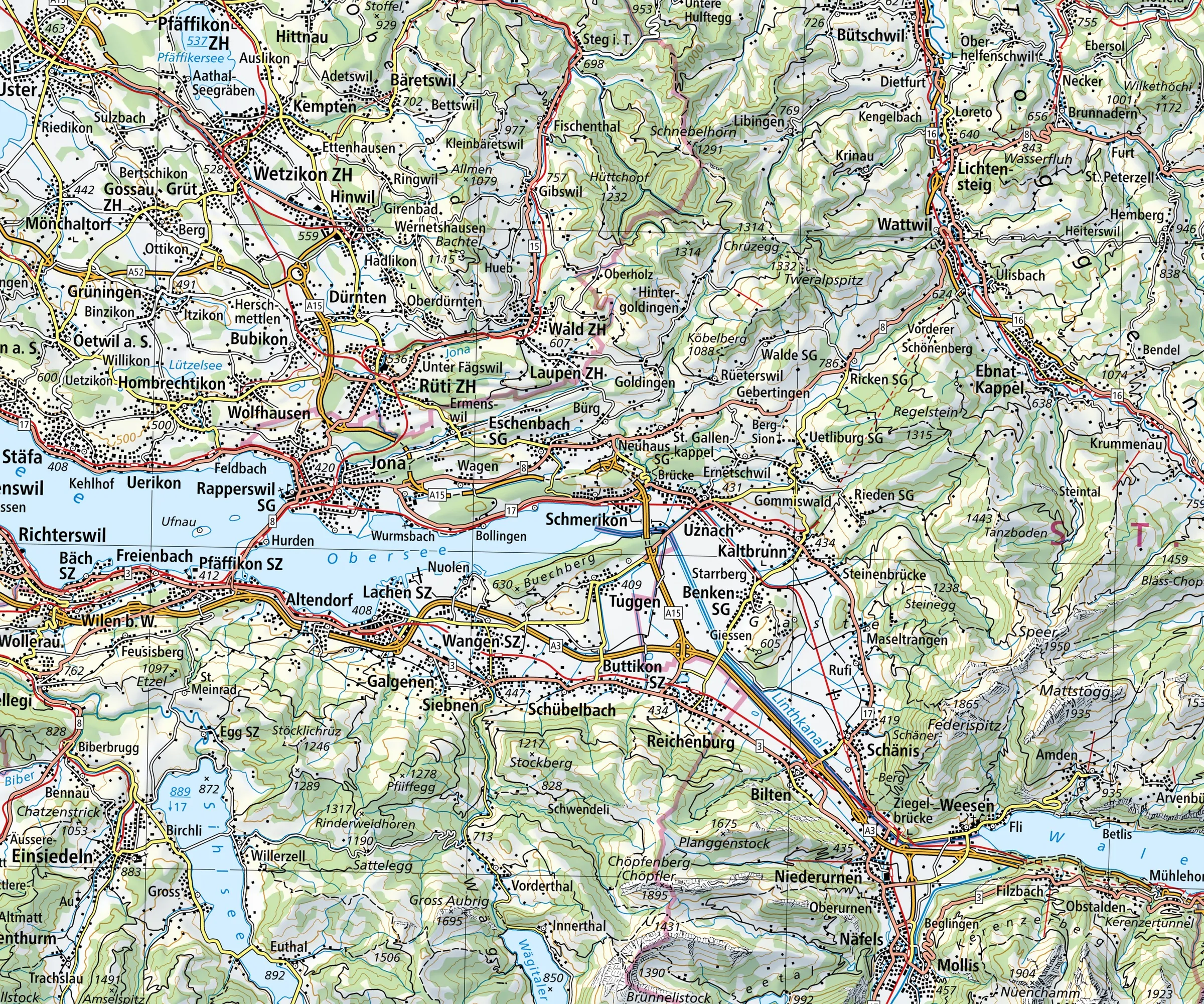 Karte des kostenlosen Liefergebiets rund um Schmerikon am Zürichsee